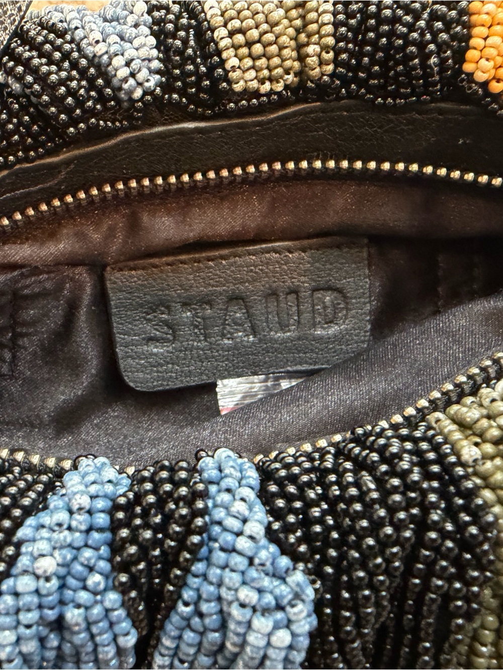 STAUD Convertible Bean Bag – Mosaic Stripe Beaded Shoulder Bag - Picture 3 of 5
